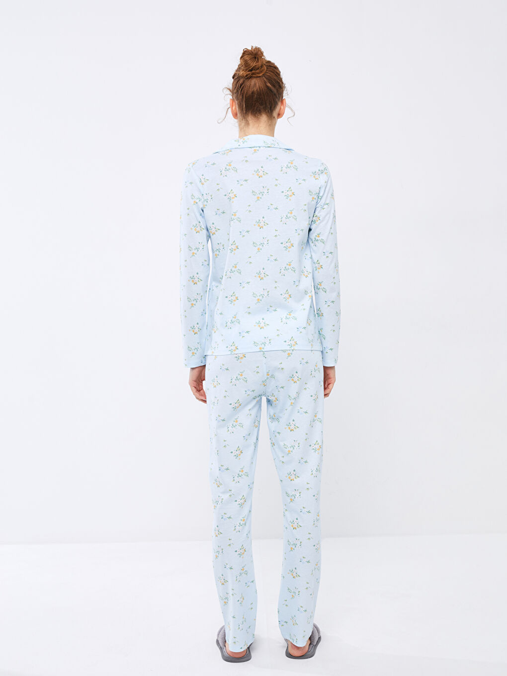 Pidžama komplet sa kragnom, cvetni, dugi rukav, pamuk, za žene-5