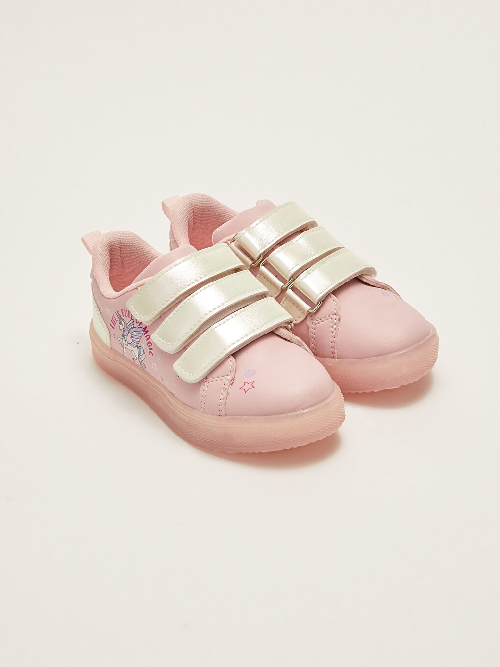 Pembe Işıklı Cırt Cırtlı Baskılı Kız Çocuk Spor Ayakkabı-3