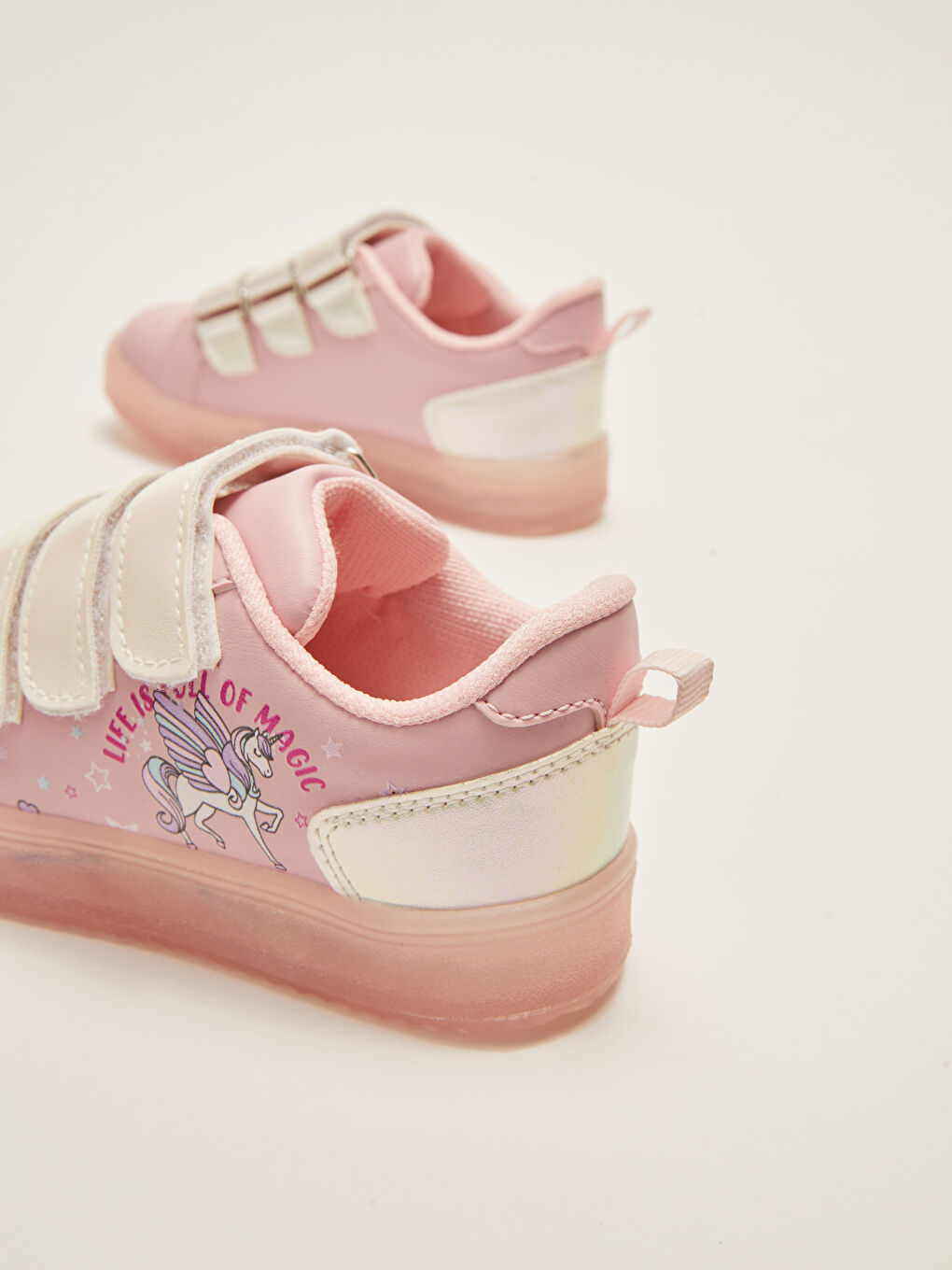 Pembe Işıklı Cırt Cırtlı Baskılı Kız Çocuk Spor Ayakkabı-7