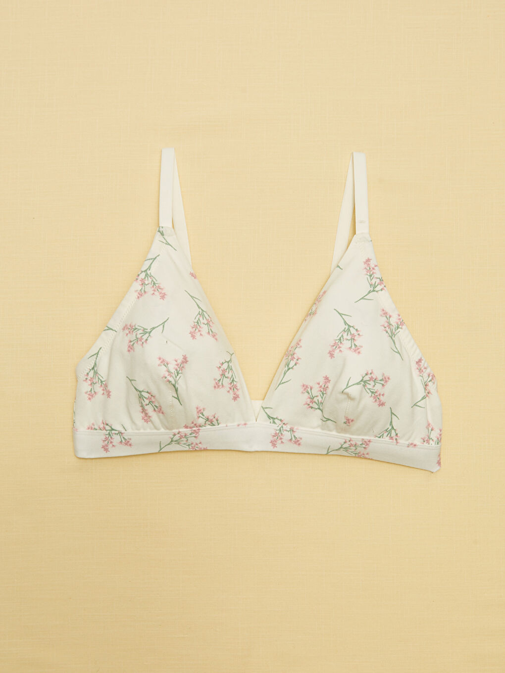 Ekru Balensiz Dolgusuz Desenli Sütyen