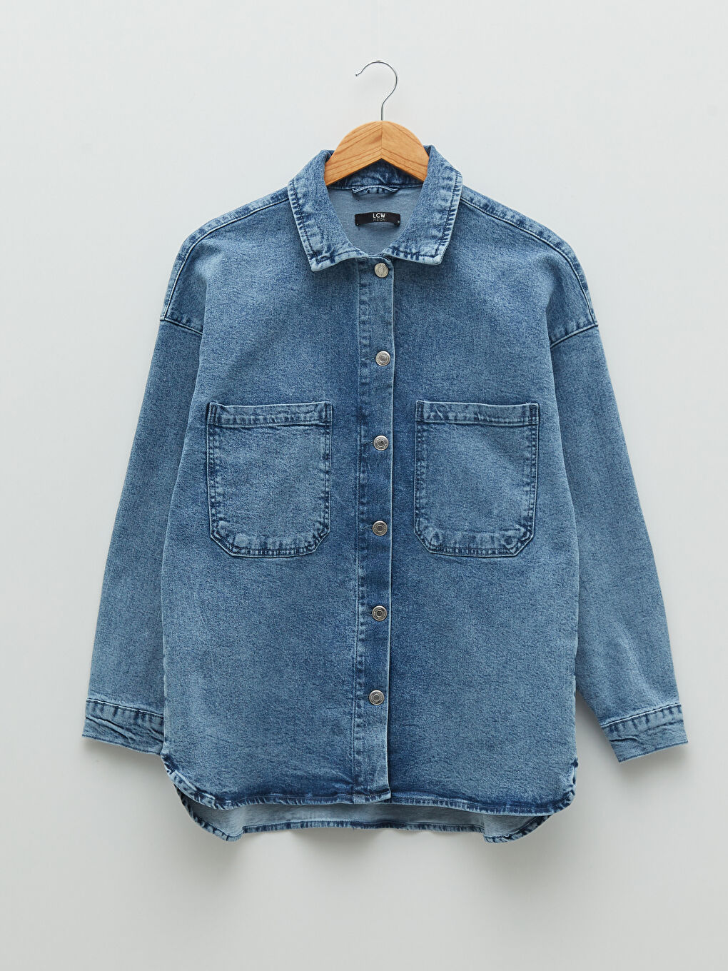 İndigo Gömlek Yaka Düz Uzun Kollu Kadın Rodeo Jean Ceket-5