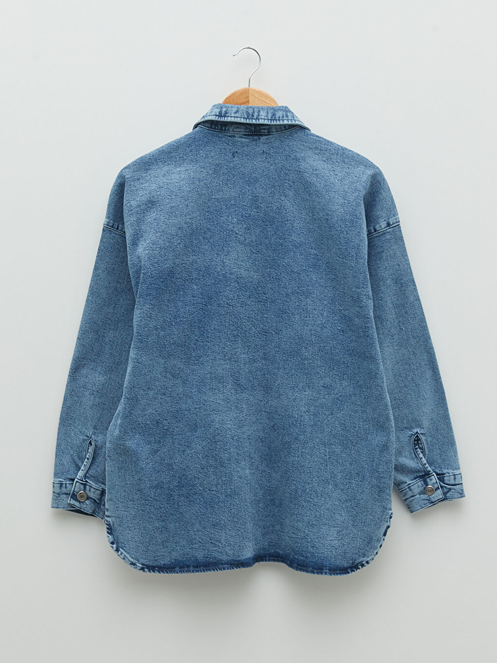 İndigo Gömlek Yaka Düz Uzun Kollu Kadın Rodeo Jean Ceket-6