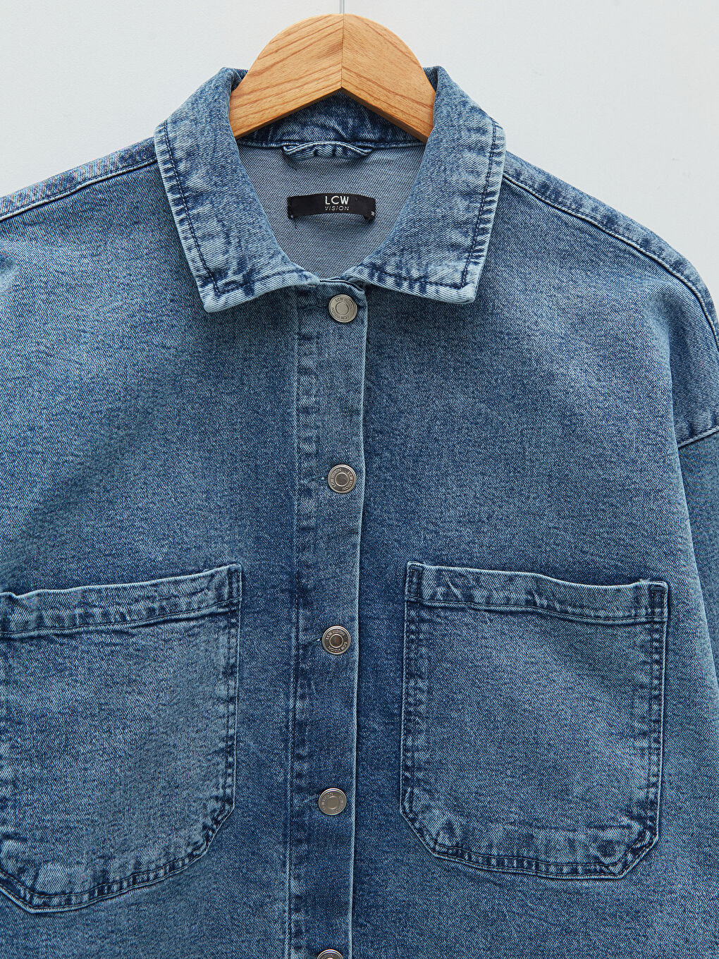 İndigo Gömlek Yaka Düz Uzun Kollu Kadın Rodeo Jean Ceket-7