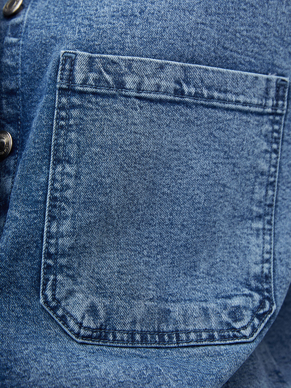 İndigo Gömlek Yaka Düz Uzun Kollu Kadın Rodeo Jean Ceket-3