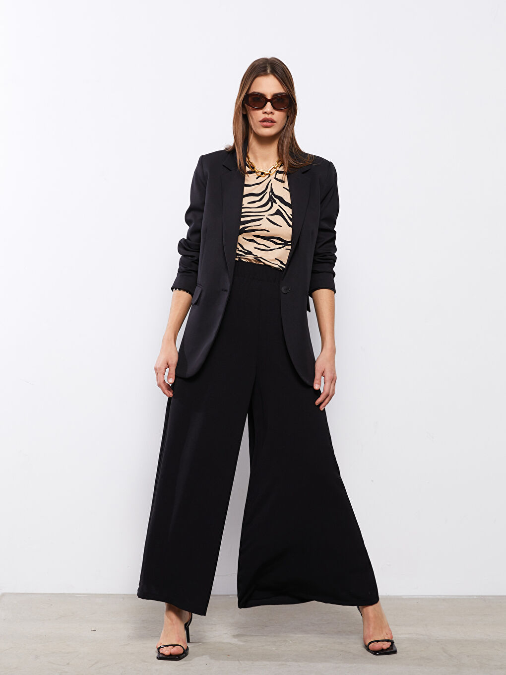 Siyah Kadın Beli Lastikli Düz Pantolon Etek