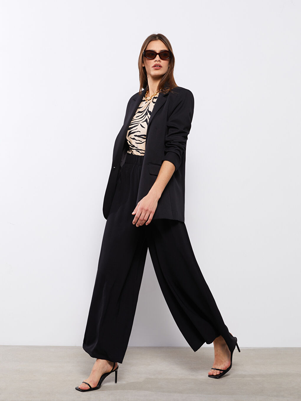 Siyah Kadın Beli Lastikli Düz Pantolon Etek-1