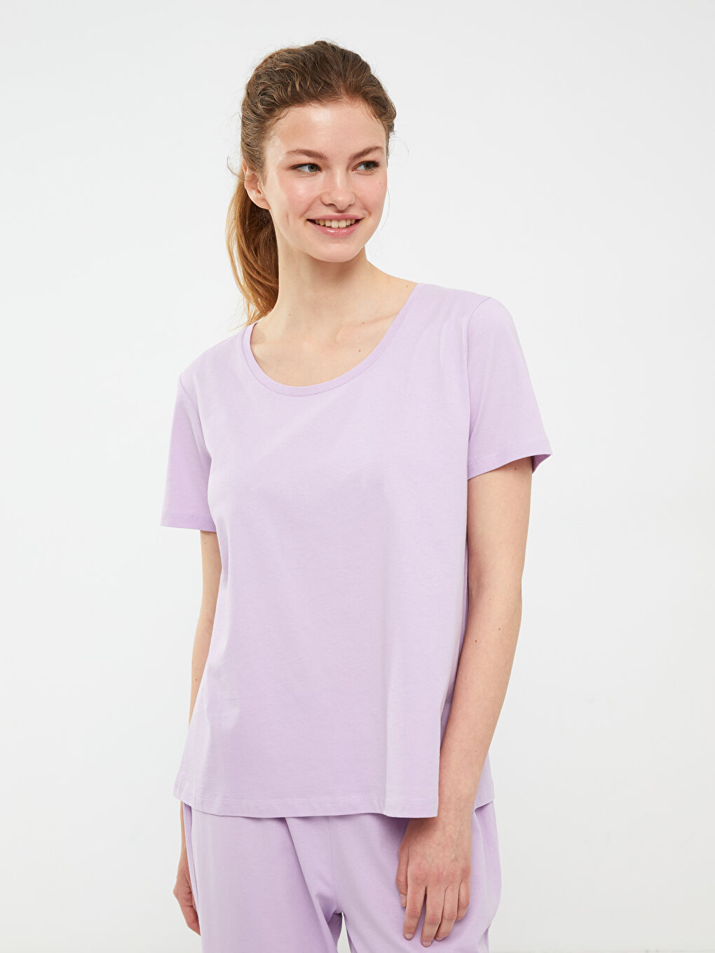 Crew Neck Straight Short Sleeve Cotton Women's Pajamas Set-1