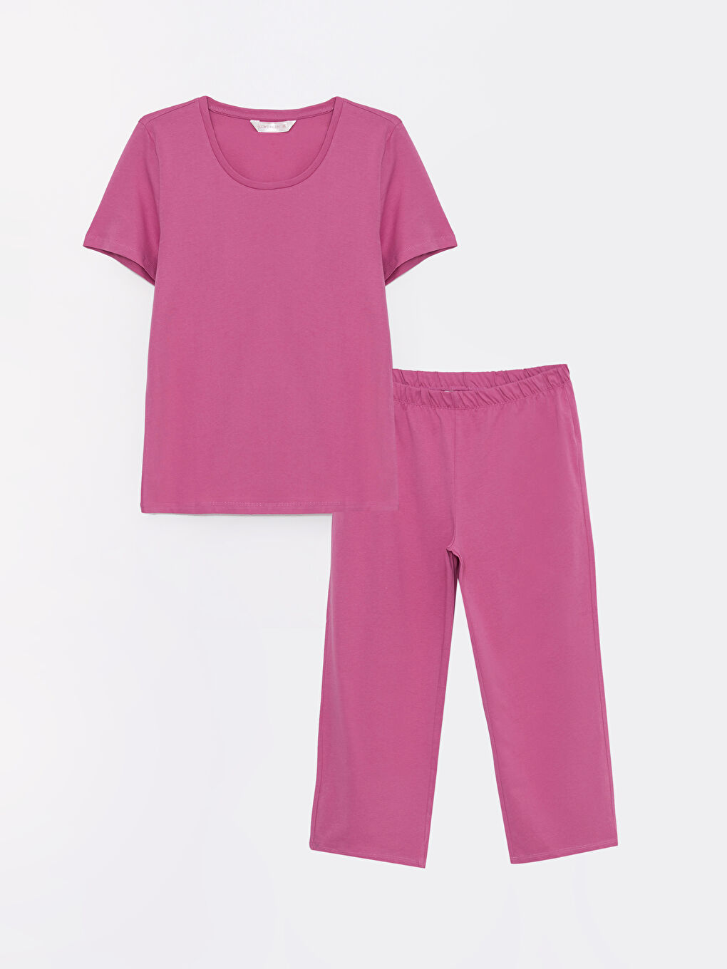 طقم بيجامة ياقة دائرية عادي كم قصير قطن للسيدات-4