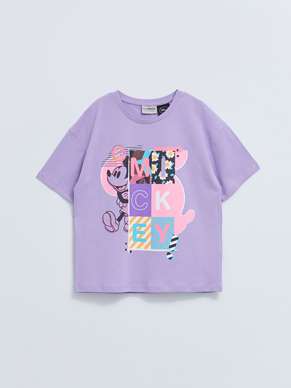 Crew Neck Mickey Mouse Printed Short Sleeve Cotton Girls T-Shirt