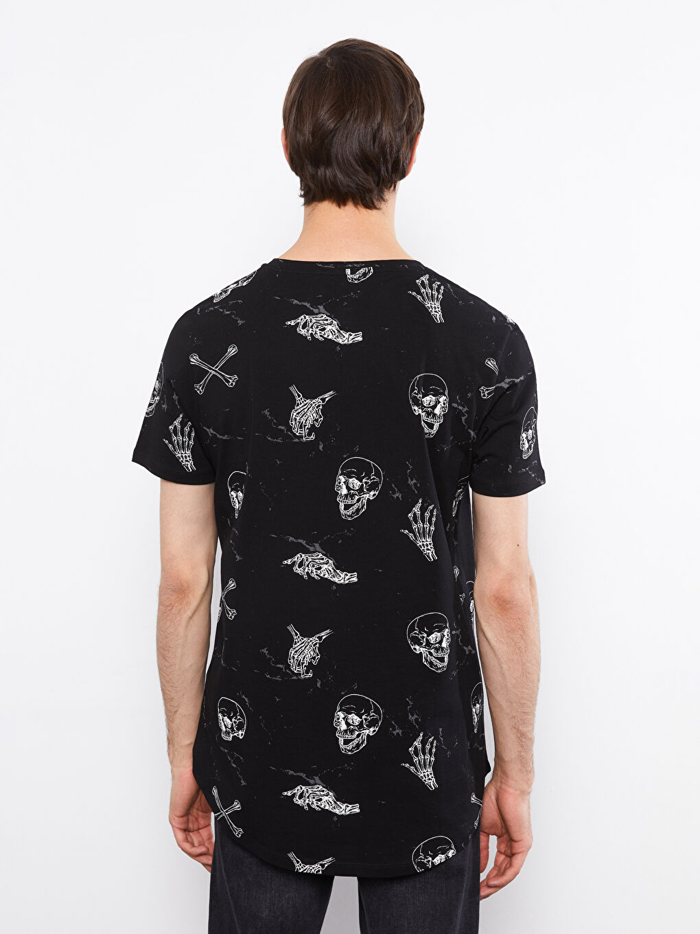 Siyah Bisiklet Yaka Kısa Kollu Baskılı Penye Erkek Tişört-3