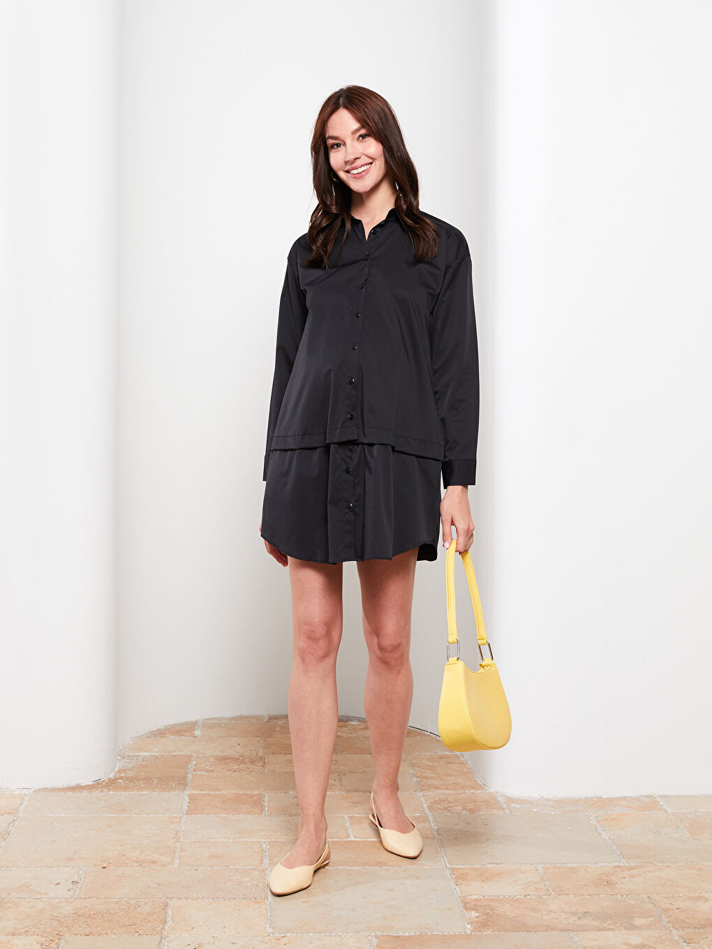 Shirt Neck Regular Long Sleeve Poplin Maternity Dress -S2ER81Z8-CVL