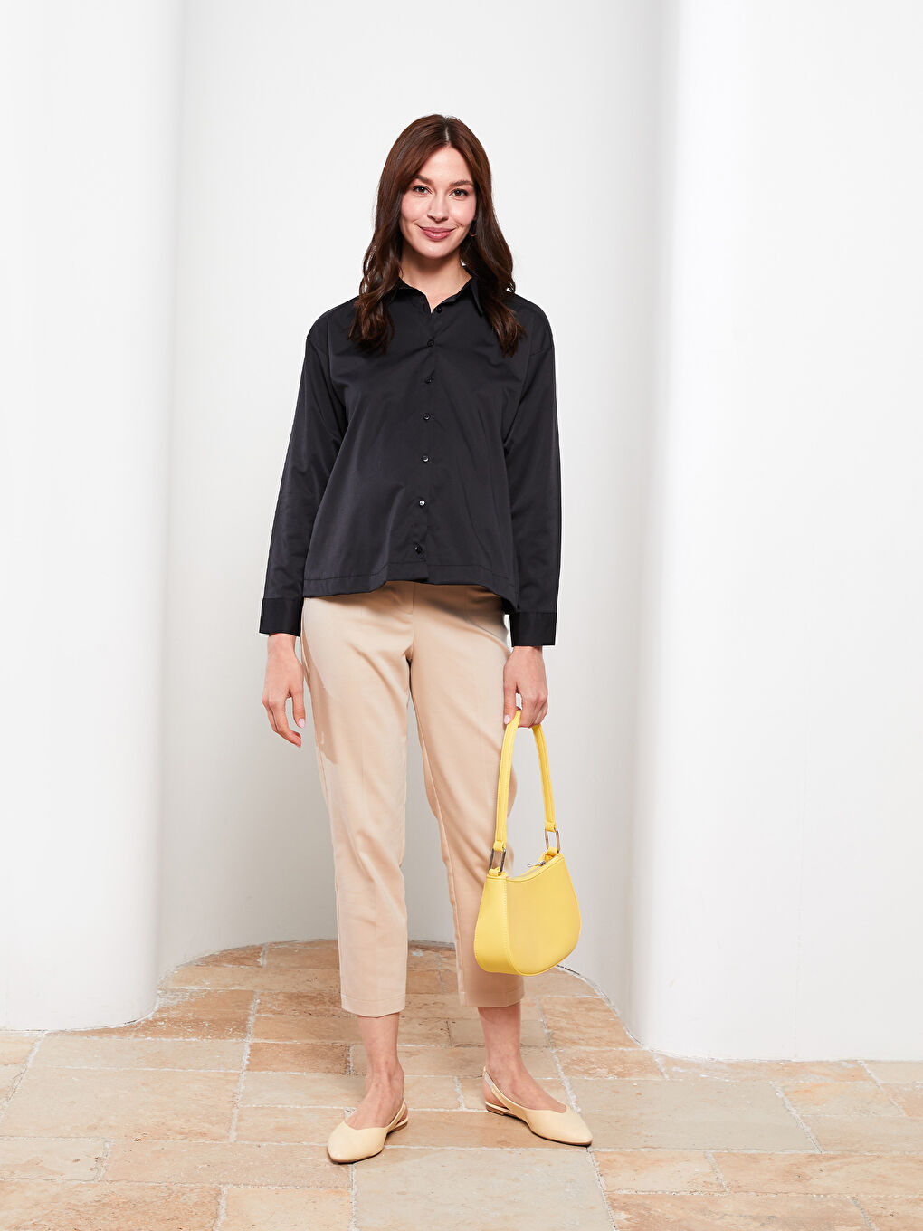 Shirt Neck Regular Long Sleeve Poplin Maternity Dress -S2ER81Z8-CVL