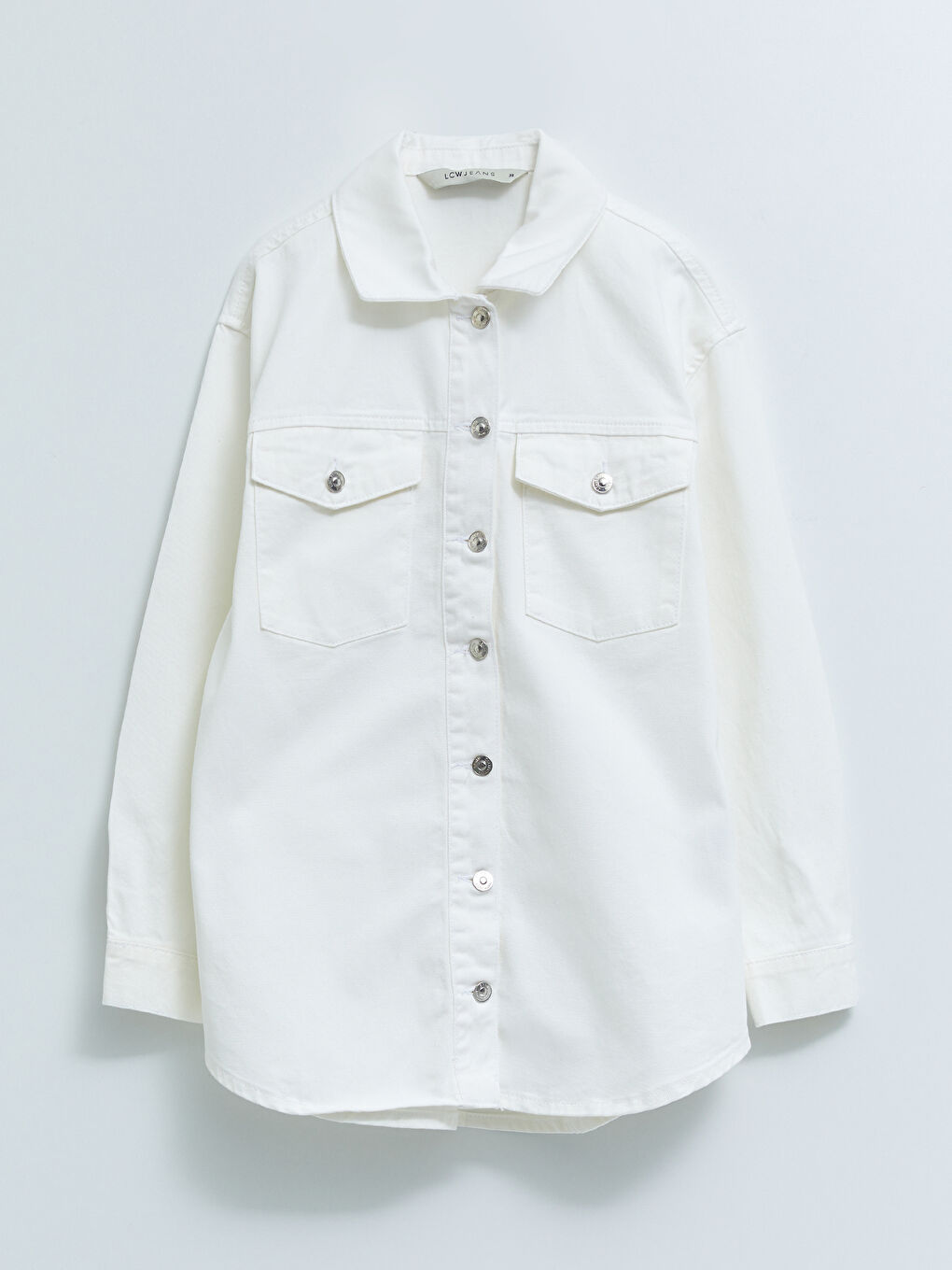 Beyaz Gömlek Yaka Kadın Jean Ceket-5