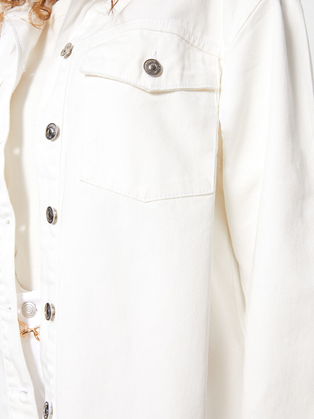 Beyaz Gömlek Yaka Kadın Jean Ceket-3