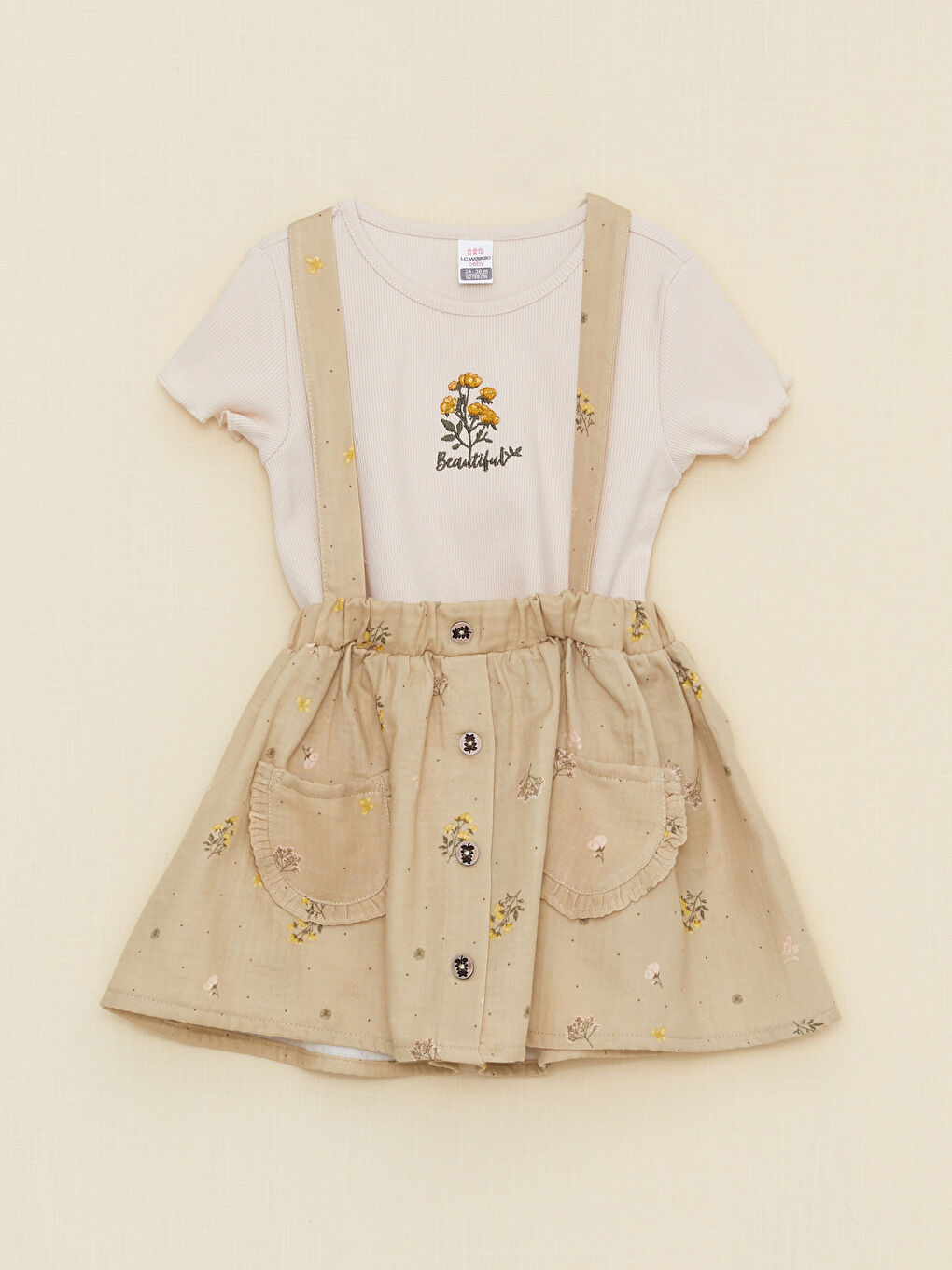 Ensemble T-Shirt et Robe Bébé Fille en Coton Imprimé à Manches Courtes et Col Rond Lot de 2