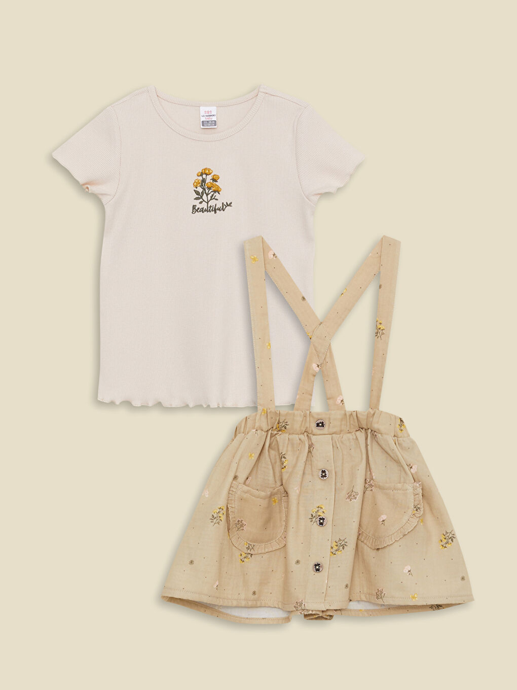 Ensemble T-Shirt et Robe Bébé Fille en Coton Imprimé à Manches Courtes et Col Rond Lot de 2-1