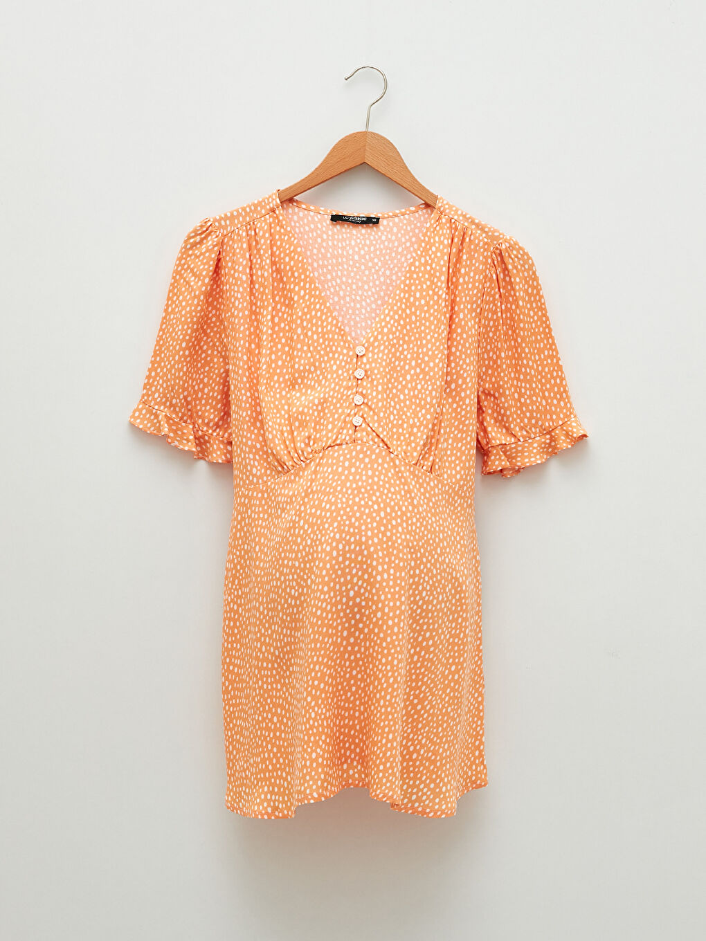 Mercan V Yaka Desenli Kısa Kollu Viskon Hamile Tunik-5