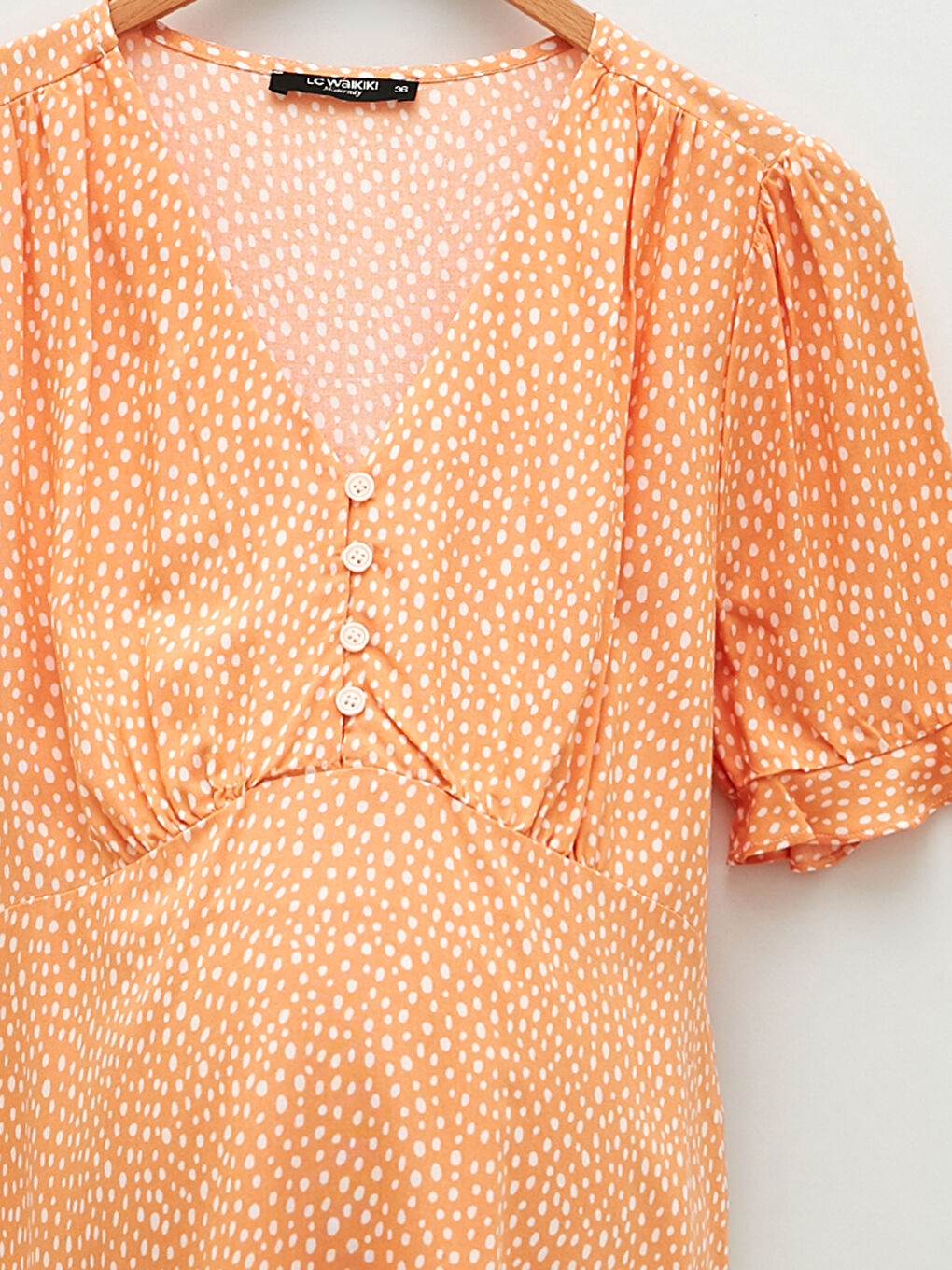 Mercan V Yaka Desenli Kısa Kollu Viskon Hamile Tunik-7