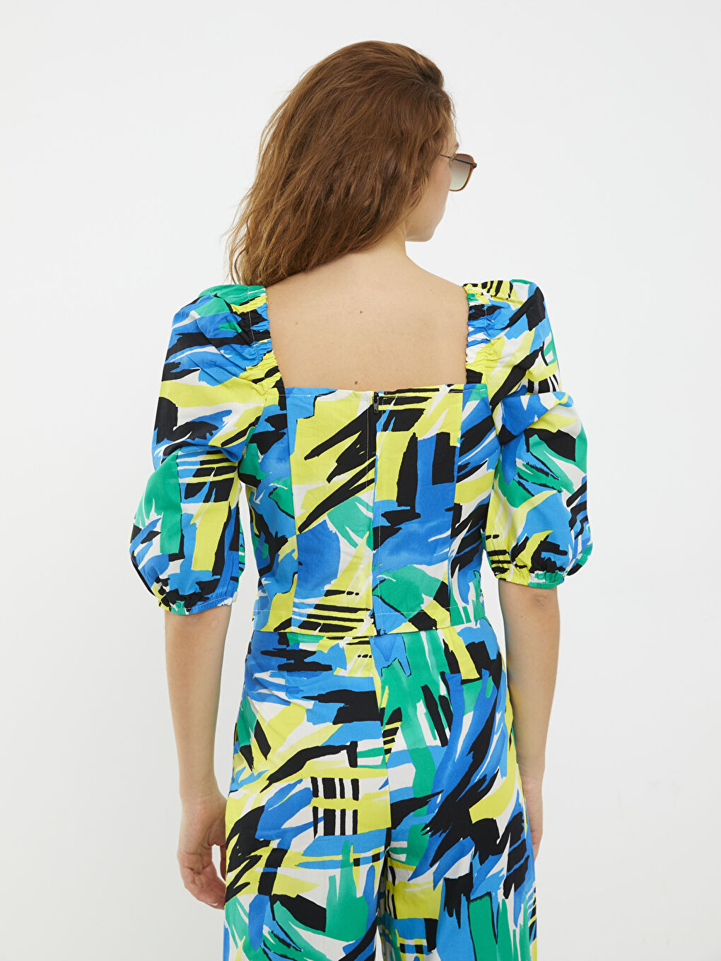 بلوزة قطن مطبوعة بياقة على شكل قلب للسيدات-8