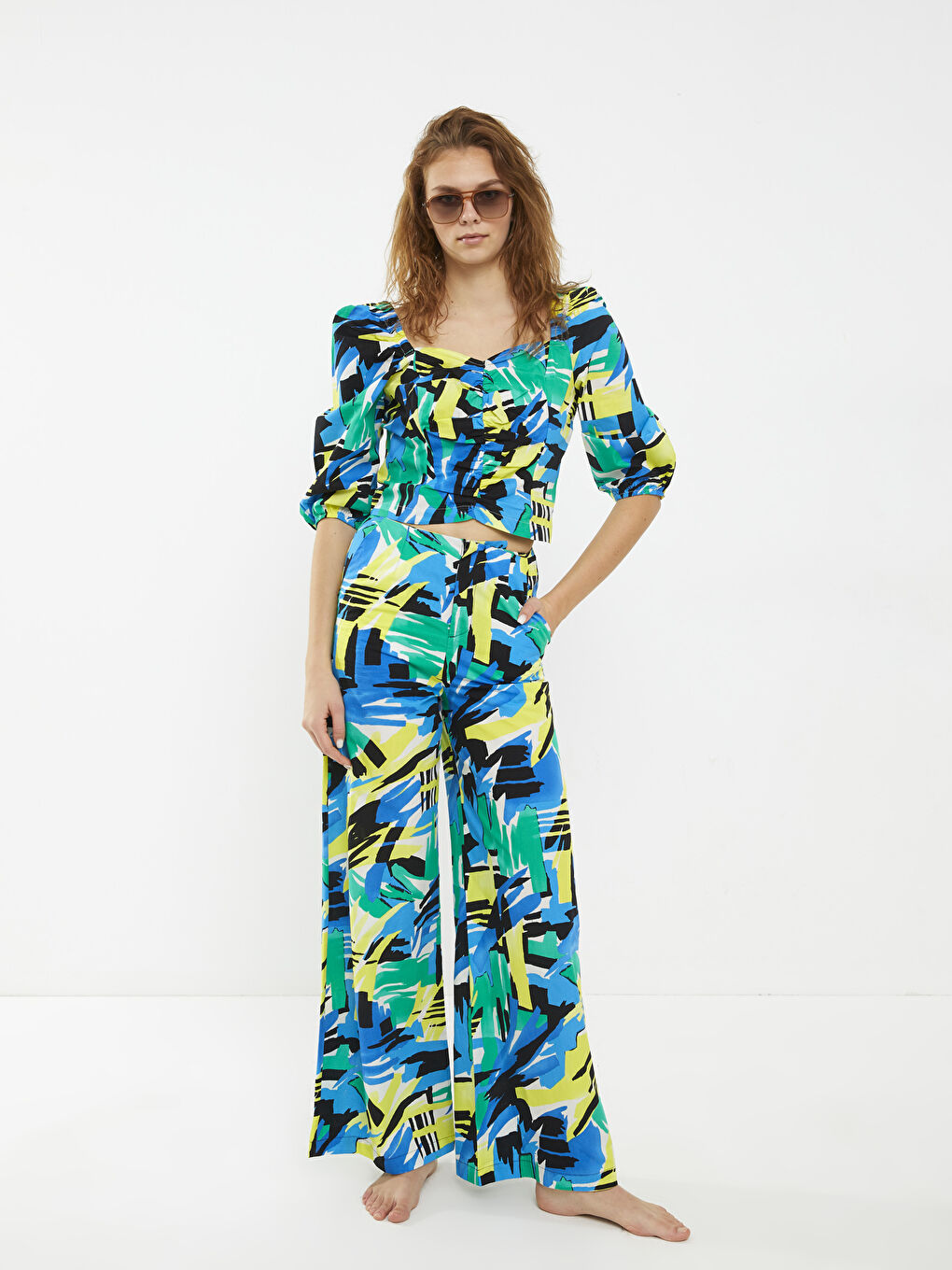 Standard Fit Patterned Pocket Detailed Cotton Women's Trousers