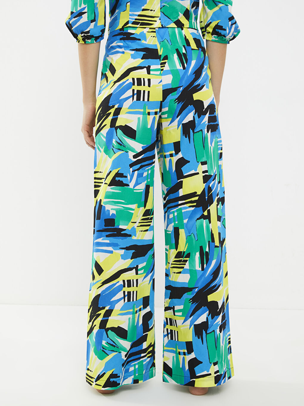 Standard Fit Patterned Pocket Detailed Cotton Women's Trousers-8