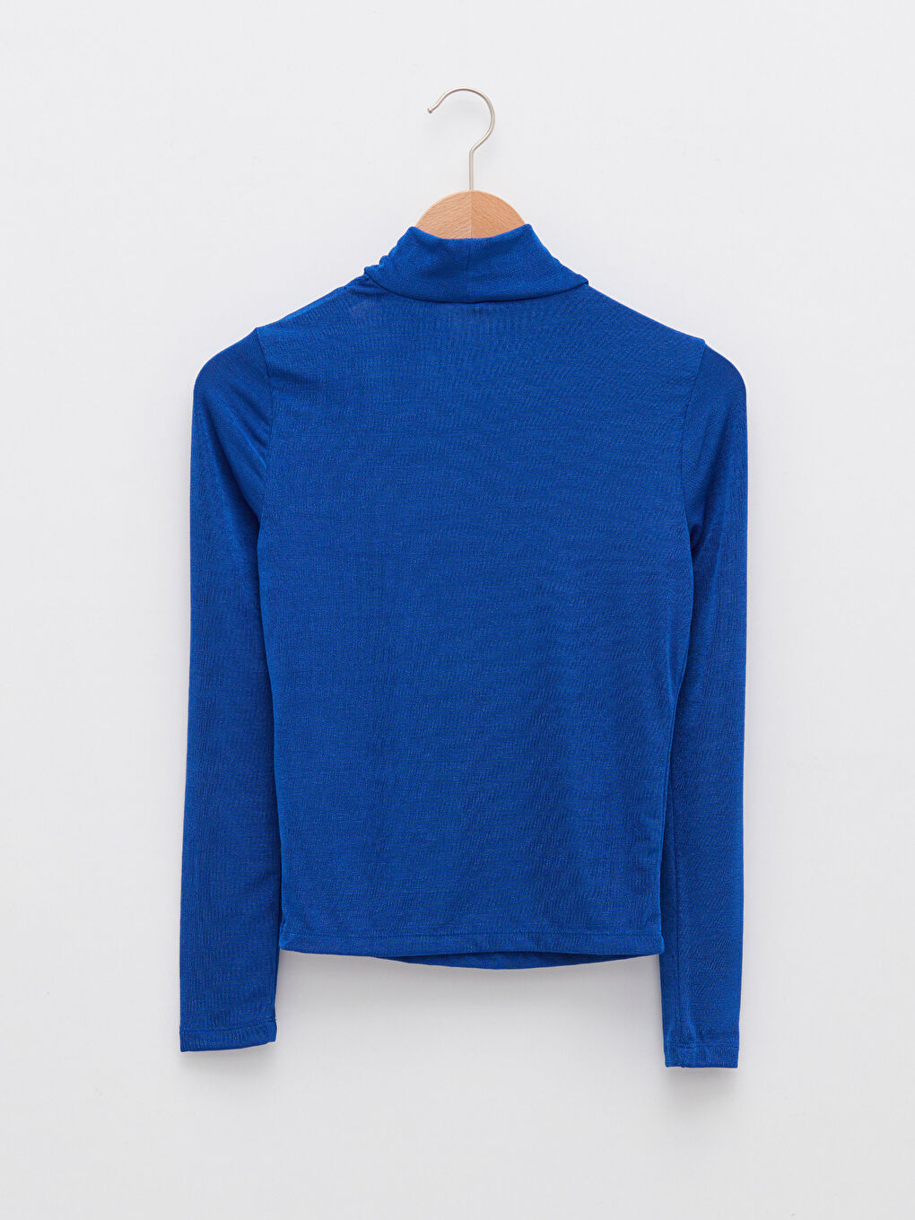 Mavi Dik Yaka Düz Uzun Kollu Kadın Bluz-6