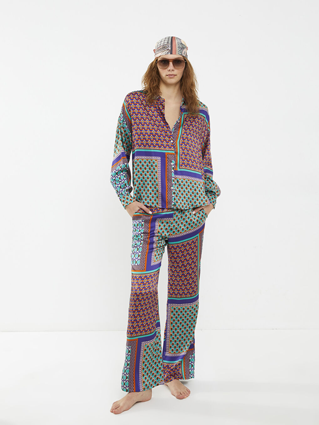 Patterned Long Sleeve Women's Shirt with Button Closure on the Front-2