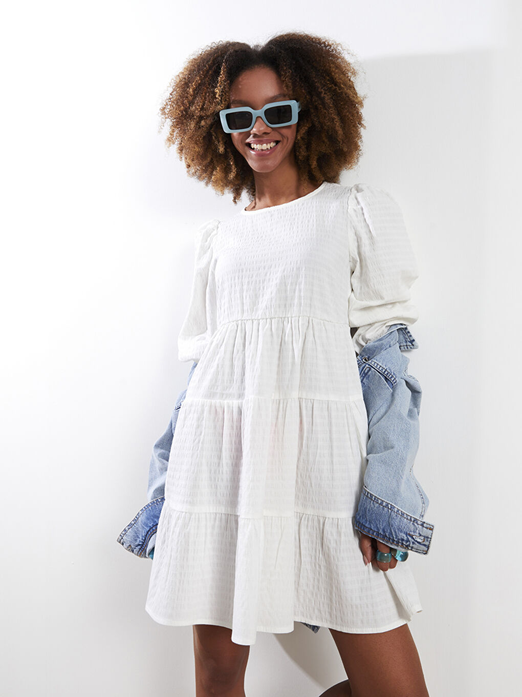 Crew Neck Patterned Cotton Women's Dress