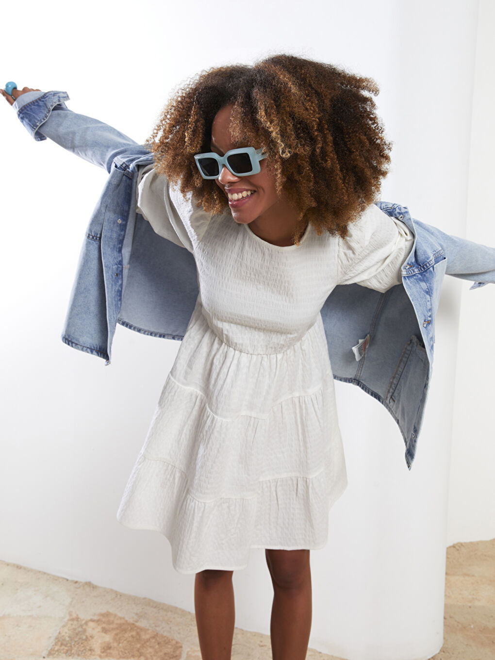 Crew Neck Patterned Cotton Women's Dress-1