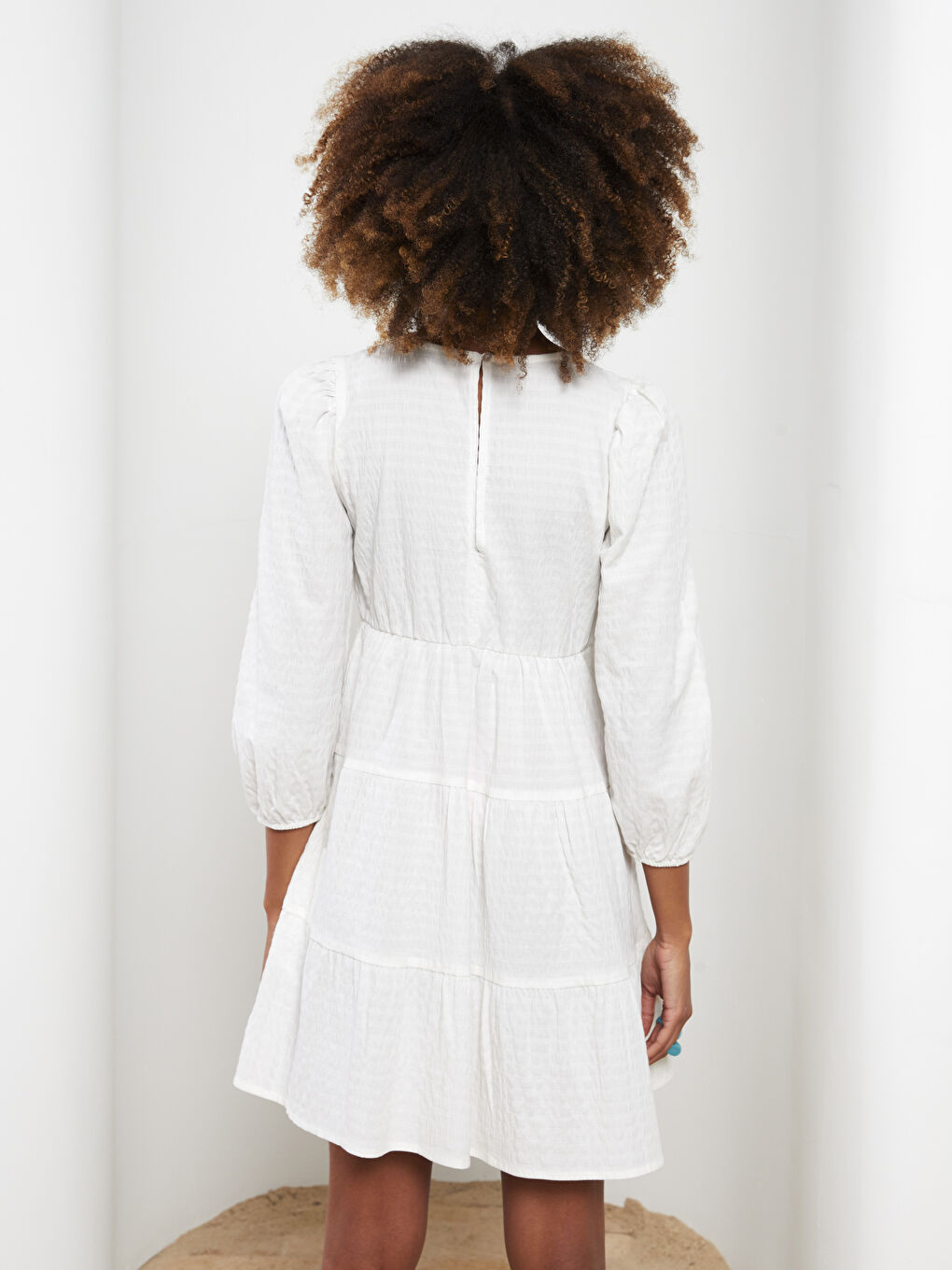 Crew Neck Patterned Cotton Women's Dress-4