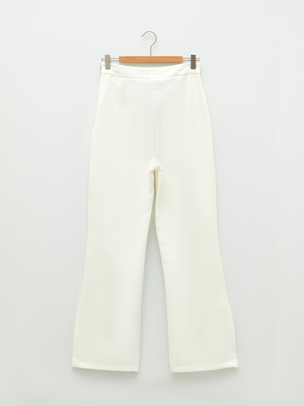 Zippered Waist Standard Fit Women's Straight Leg Slit Trousers -S2ET20Z8-L7Y