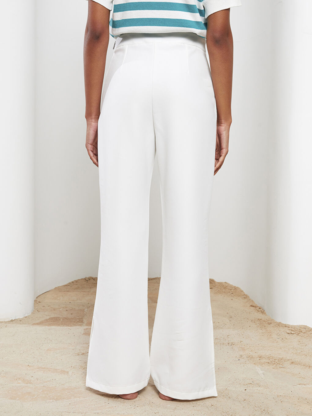 Zippered Waist Standard Fit Women's Straight Leg Slit Trousers -S2ET20Z8-L7Y