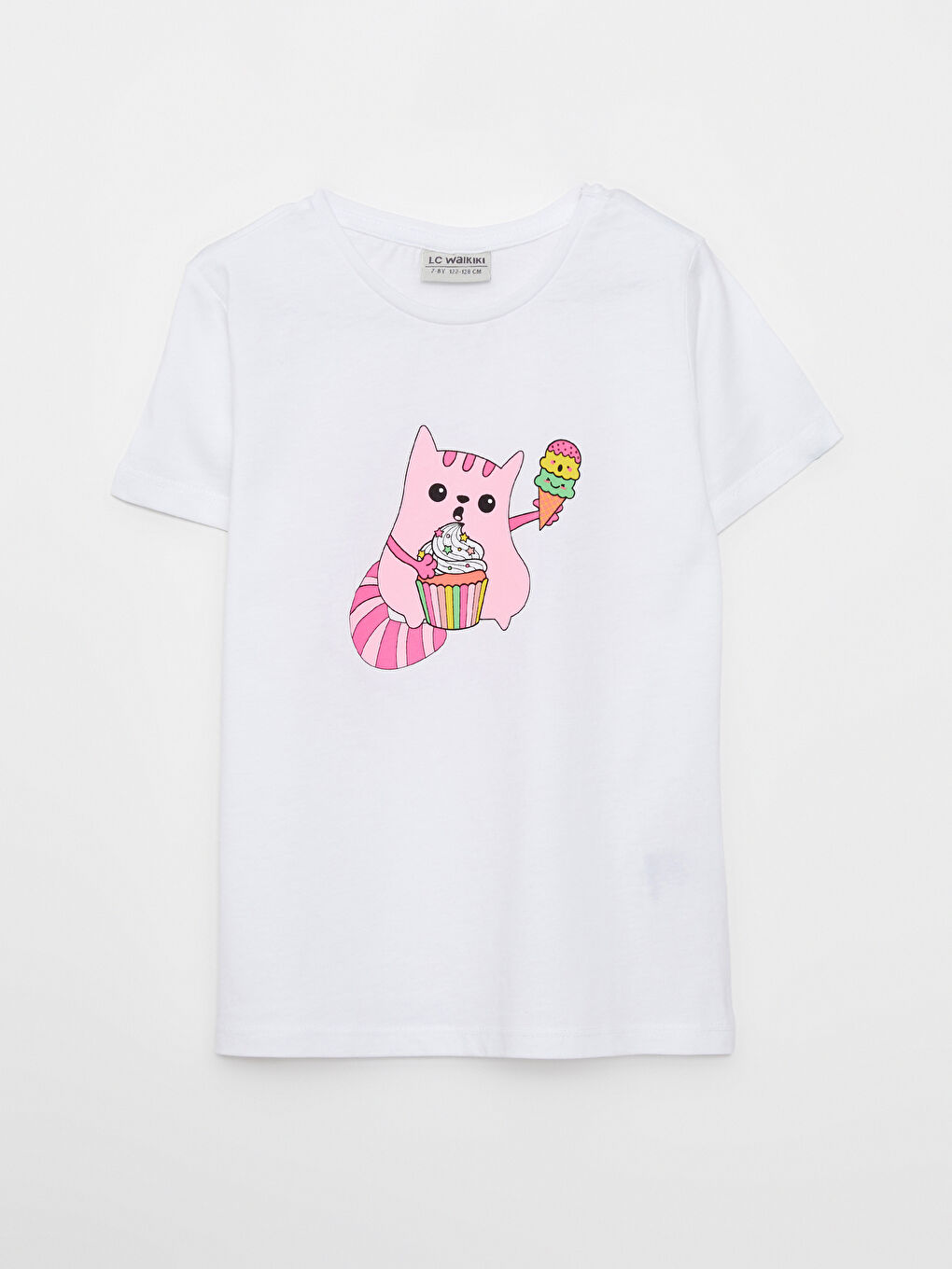 T-shirt Fille en Coton à Manches Courtes Imprimé Col Rond