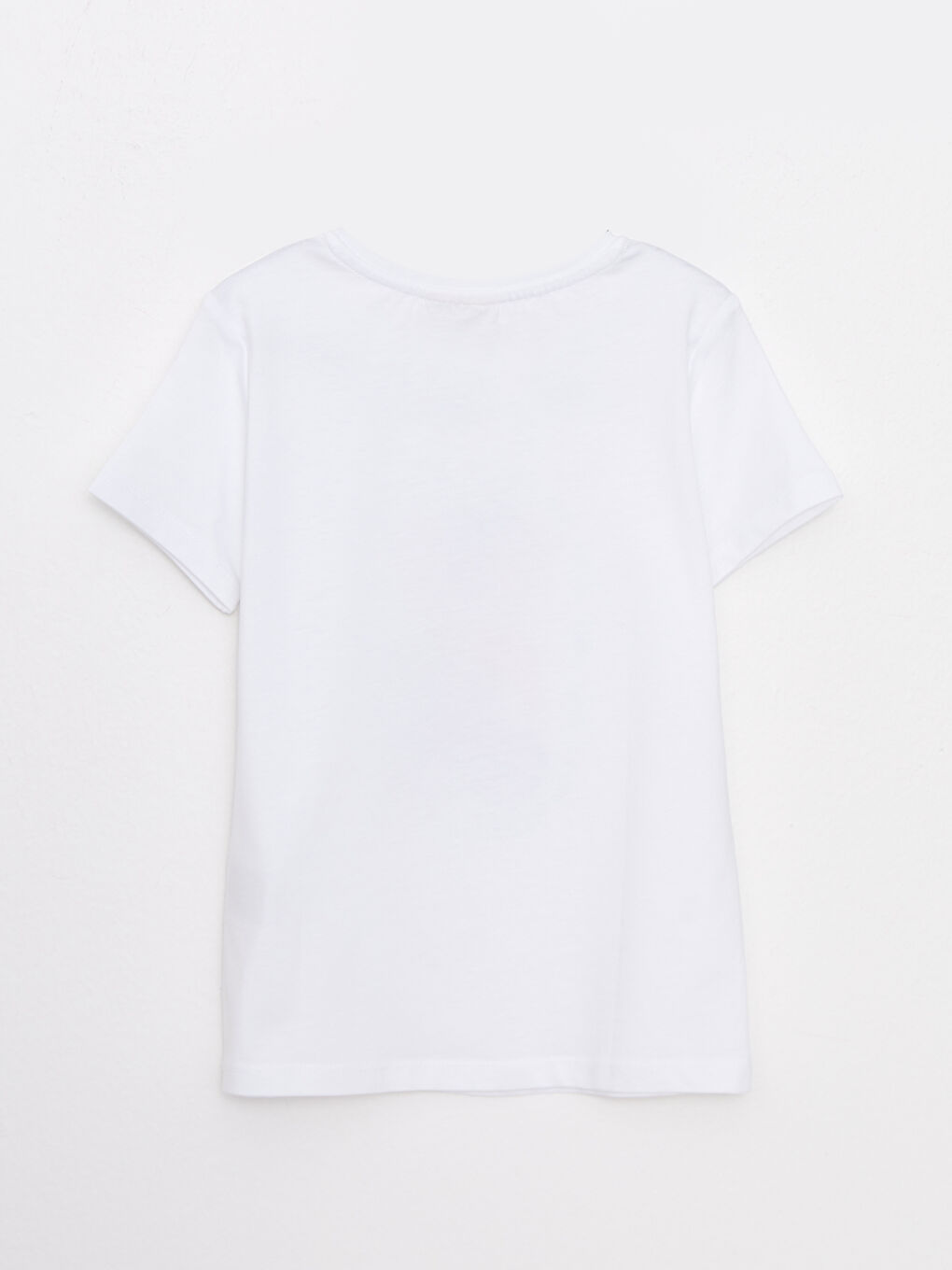 Beyaz Bisiklet Yaka Baskılı Kısa Kollu Pamuklu Kız Çocuk Tişört-1