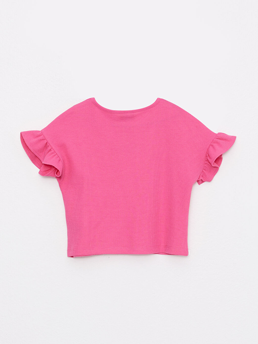 Pembe Bisiklet Yaka Nakış Detaylı Kısa Kollu Kız Çocuk Tişört-1