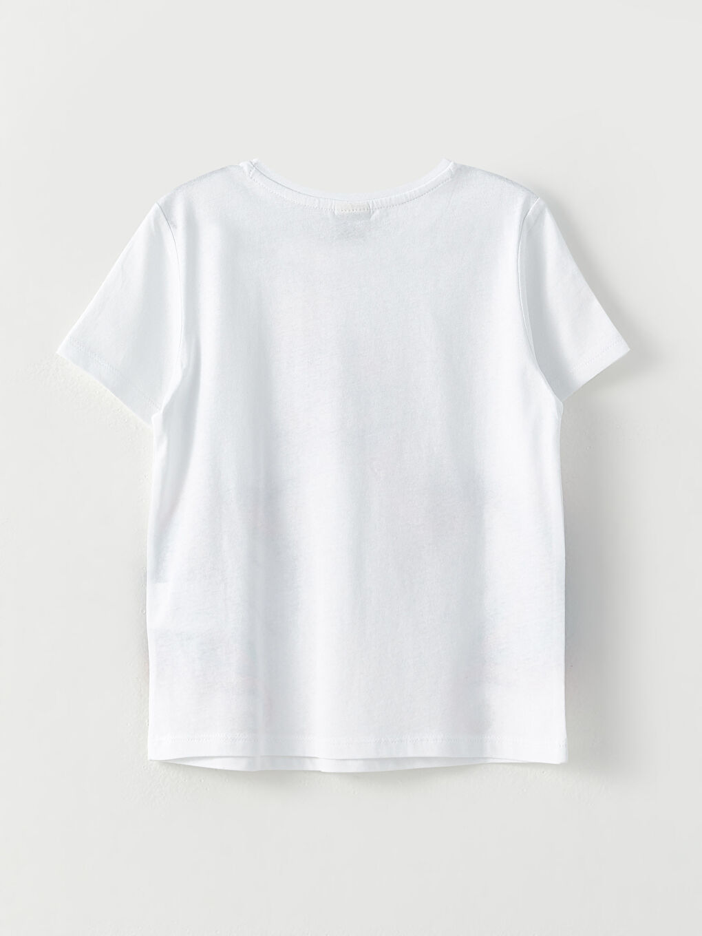 Beyaz Bisiklet Yaka Baskılı Kısa Kollu Pamuklu Kız Çocuk Tişört-1