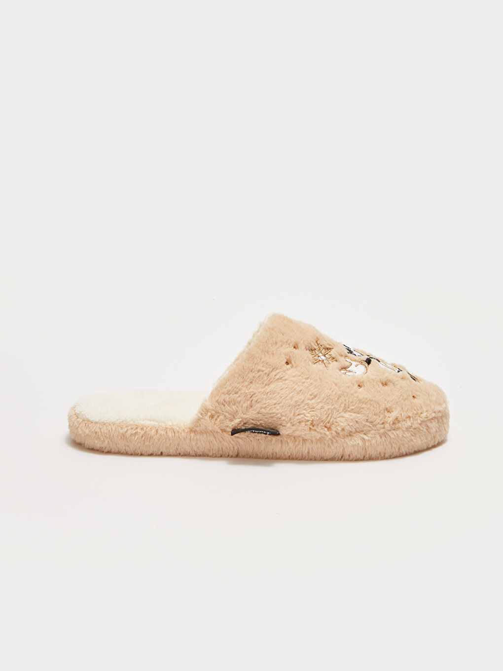 Bej Minnie Mouse Lisanslı Pelüş Detaylı Kadın Ev Terliği-1