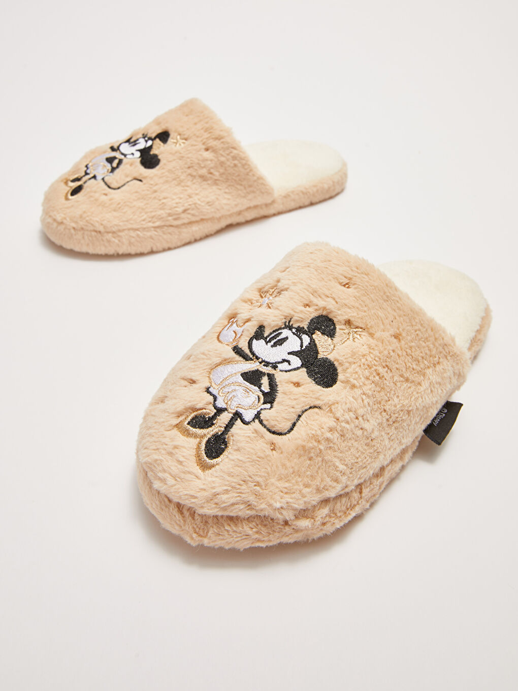 Bej Minnie Mouse Lisanslı Pelüş Detaylı Kadın Ev Terliği-2