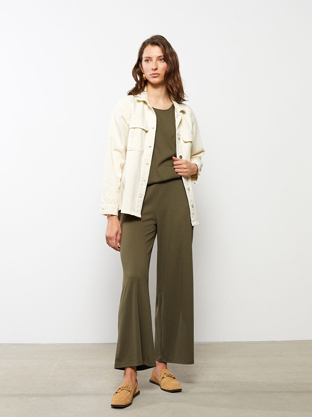 بنطلون رياضي سادة بخصر مرن للسيدات-1