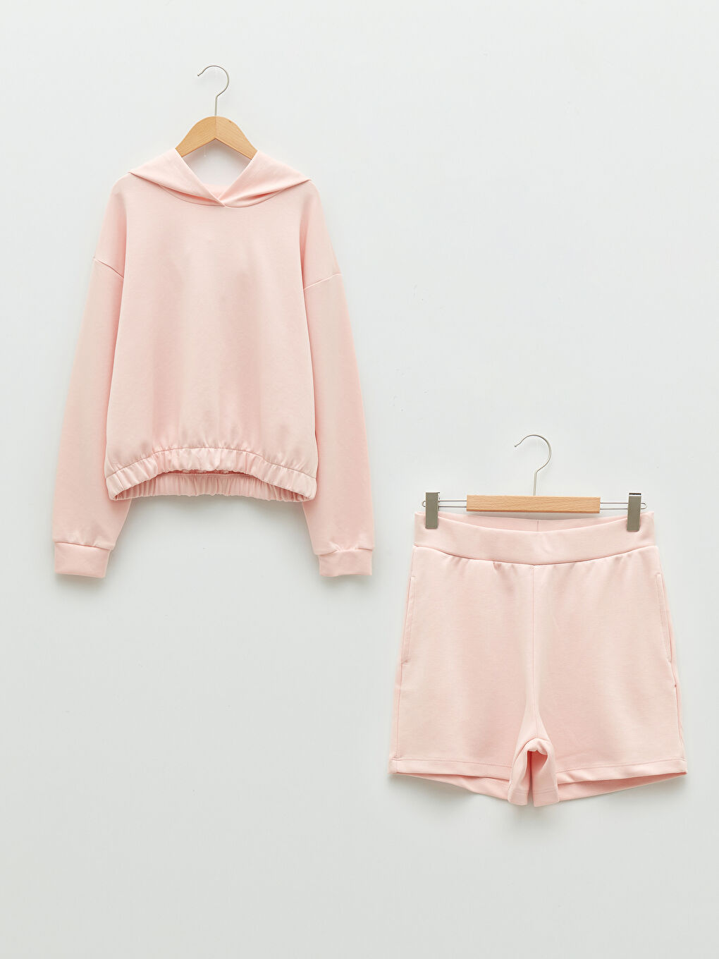 Hooded Basic Long Sleeve Girls' Sweatshirt and Shorts