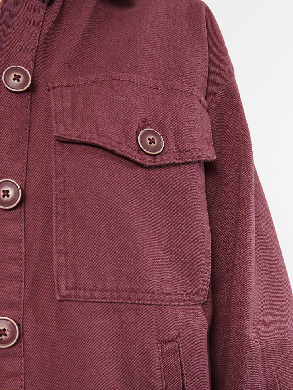 Front Button Closure Straight Long Sleeve Women's Jean Shirt Jacket-3