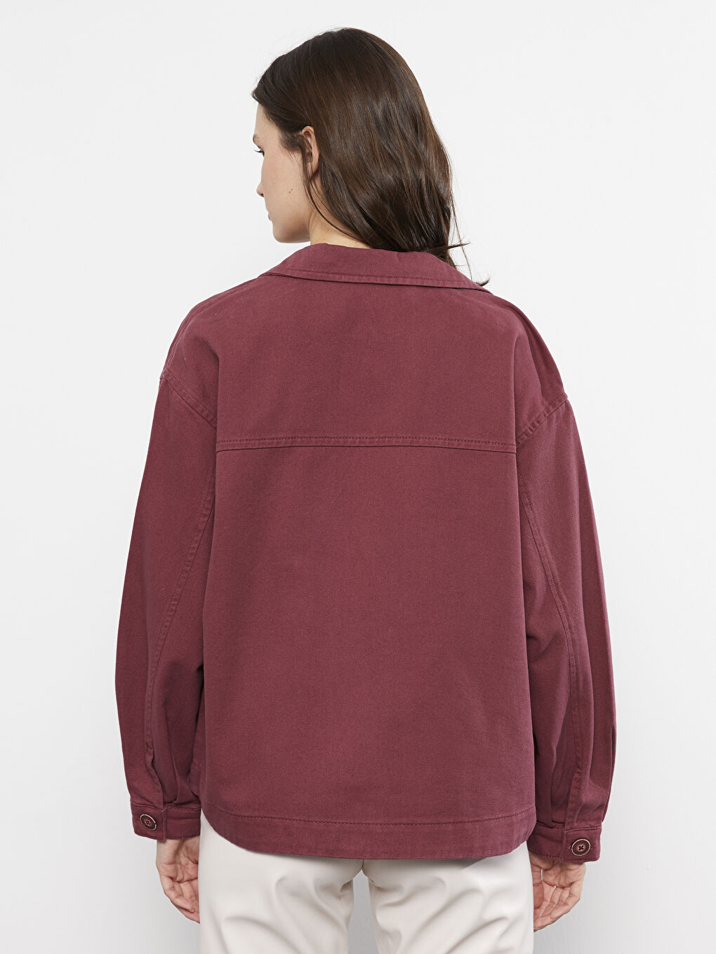 Front Button Closure Straight Long Sleeve Women's Jean Shirt Jacket-4