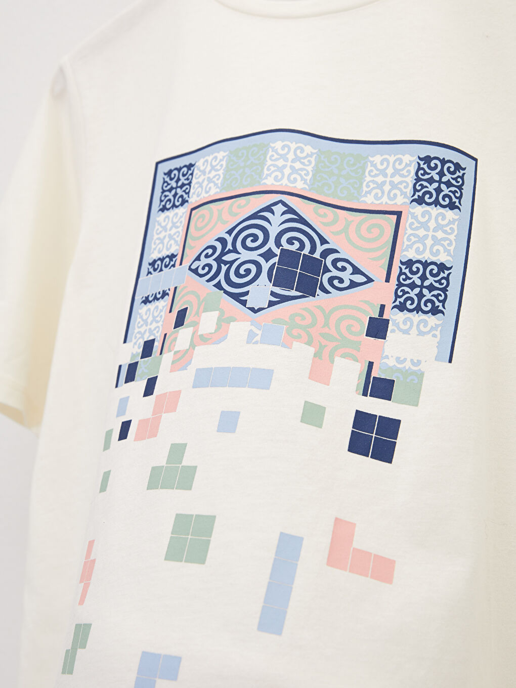 Ekru Bisiklet Yaka Baskılı Kısa Kollu Pamuklu Hamile Tişört-7