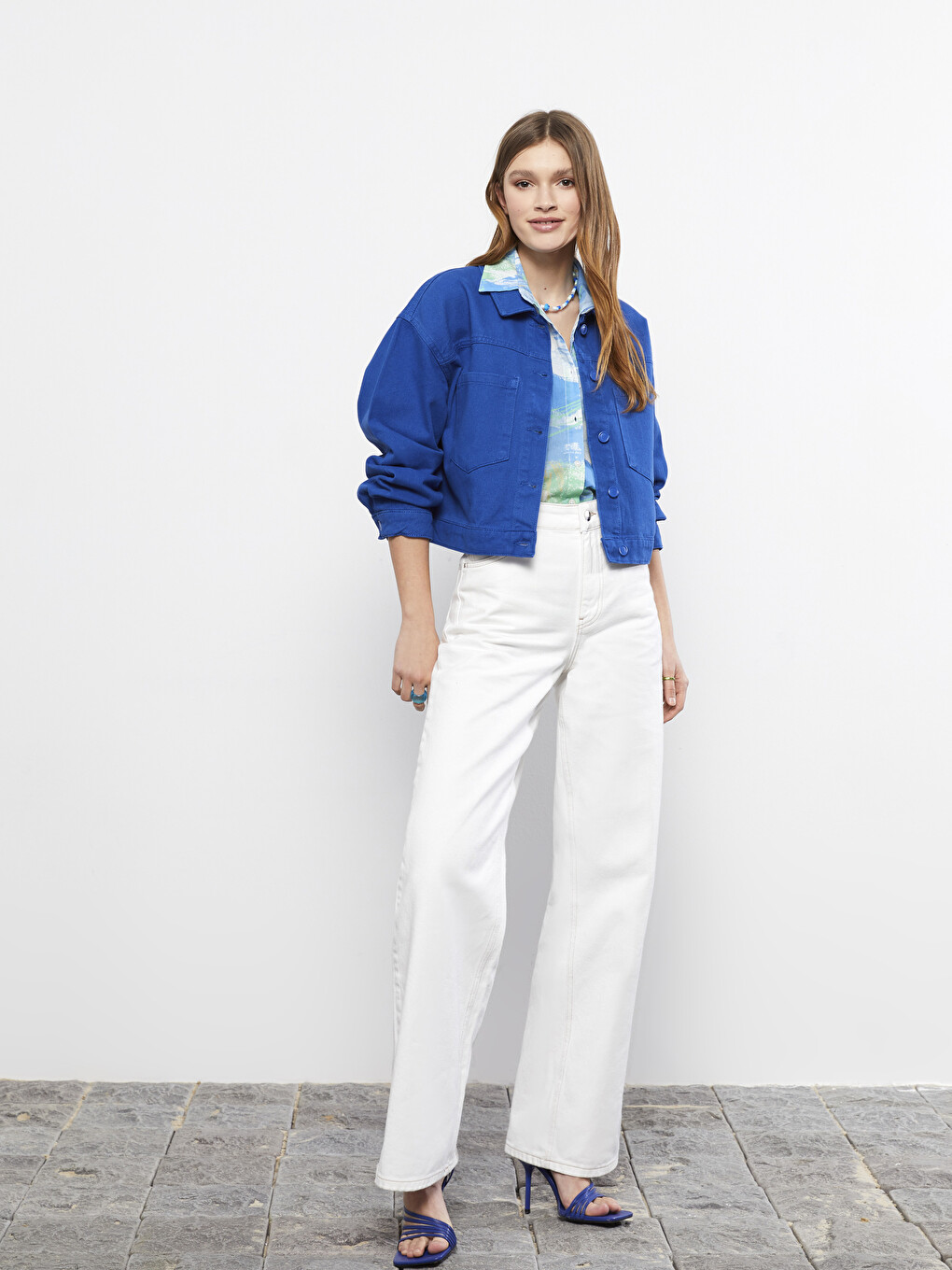 Front Button Closure Straight Long Sleeve Women's Jean Shirt Jacket-2
