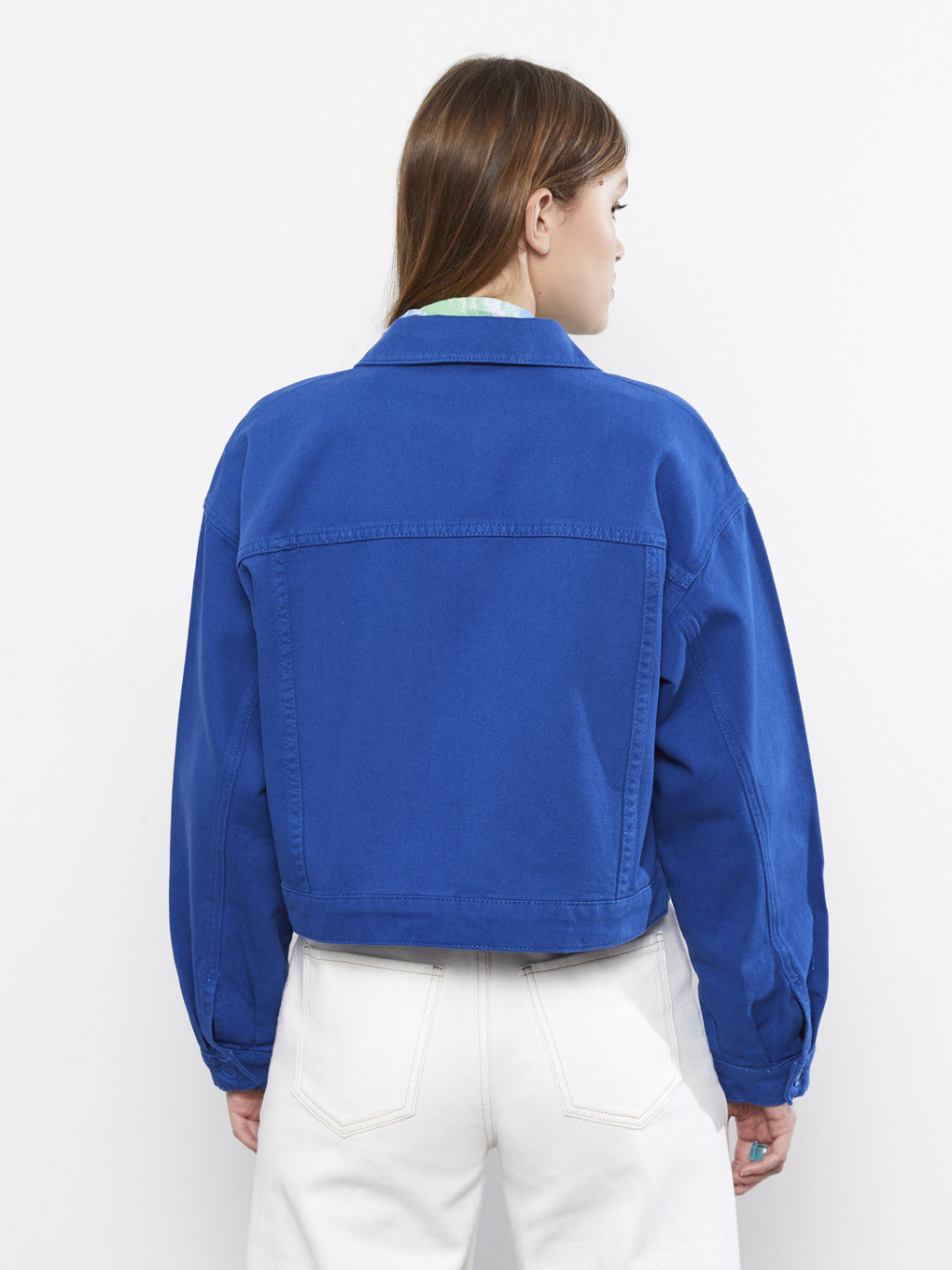 Front Button Closure Straight Long Sleeve Women's Jean Shirt Jacket-4