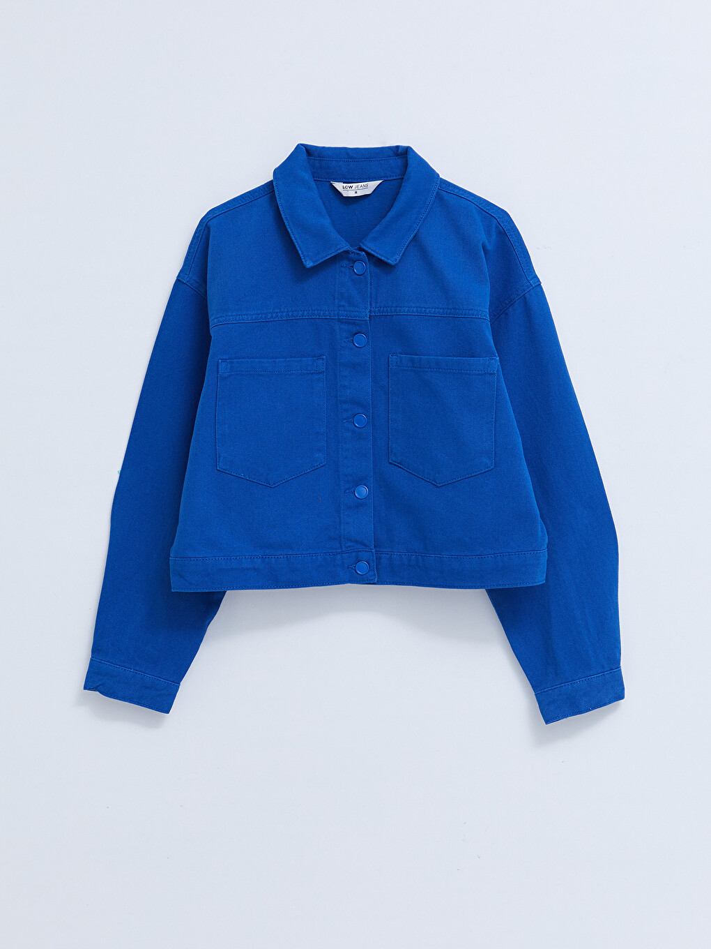 Front Button Closure Straight Long Sleeve Women's Jean Shirt Jacket-5