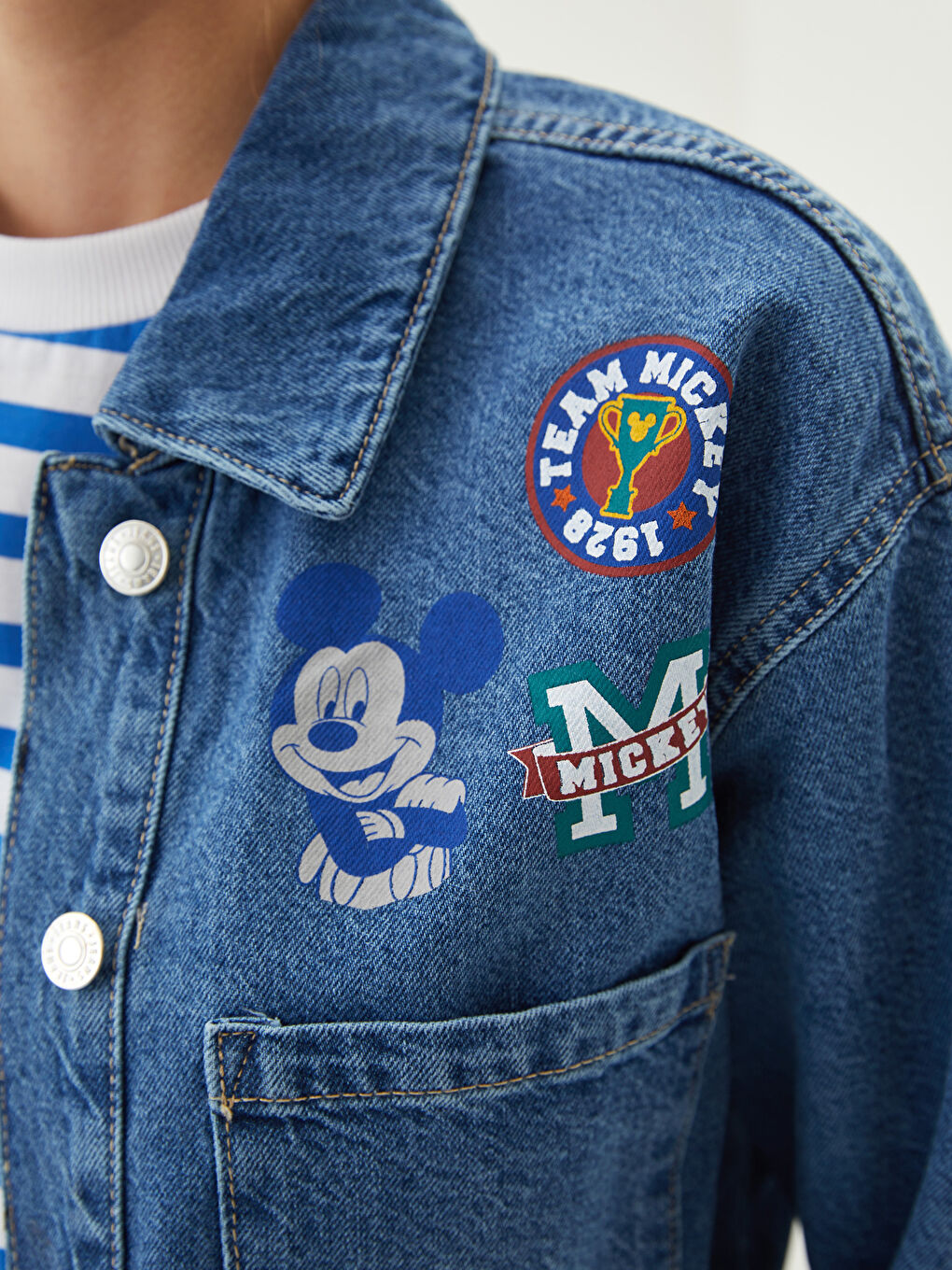 Geacă din denim Rodeo cu Guler de cămașă Mickey Mouse Imprimat Mânecă lungă pentru Femei-2