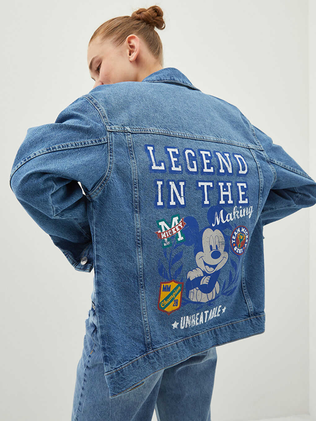 Geacă din denim Rodeo cu Guler de cămașă Mickey Mouse Imprimat Mânecă lungă pentru Femei-3