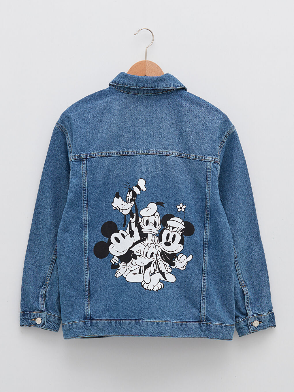İndigo Gömlek Yaka Mickey Mouse Baskılı Uzun Kollu Kadın Rodeo Jean Ceket-7