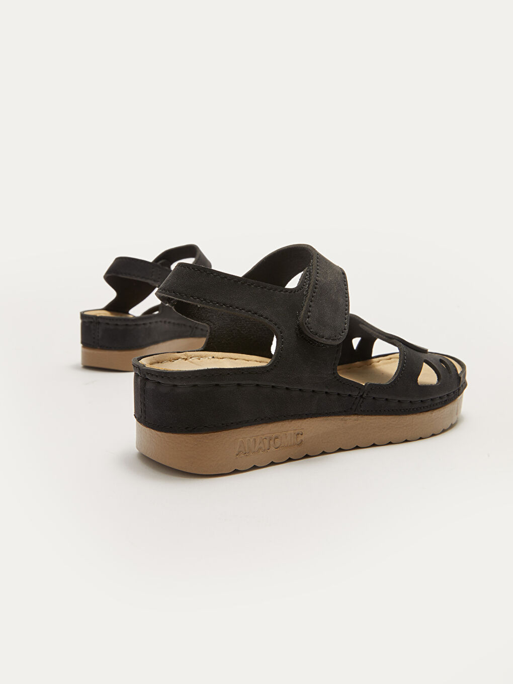 Siyah Tek Bantlı Cırt Cırtlı Kadın Sandalet-4